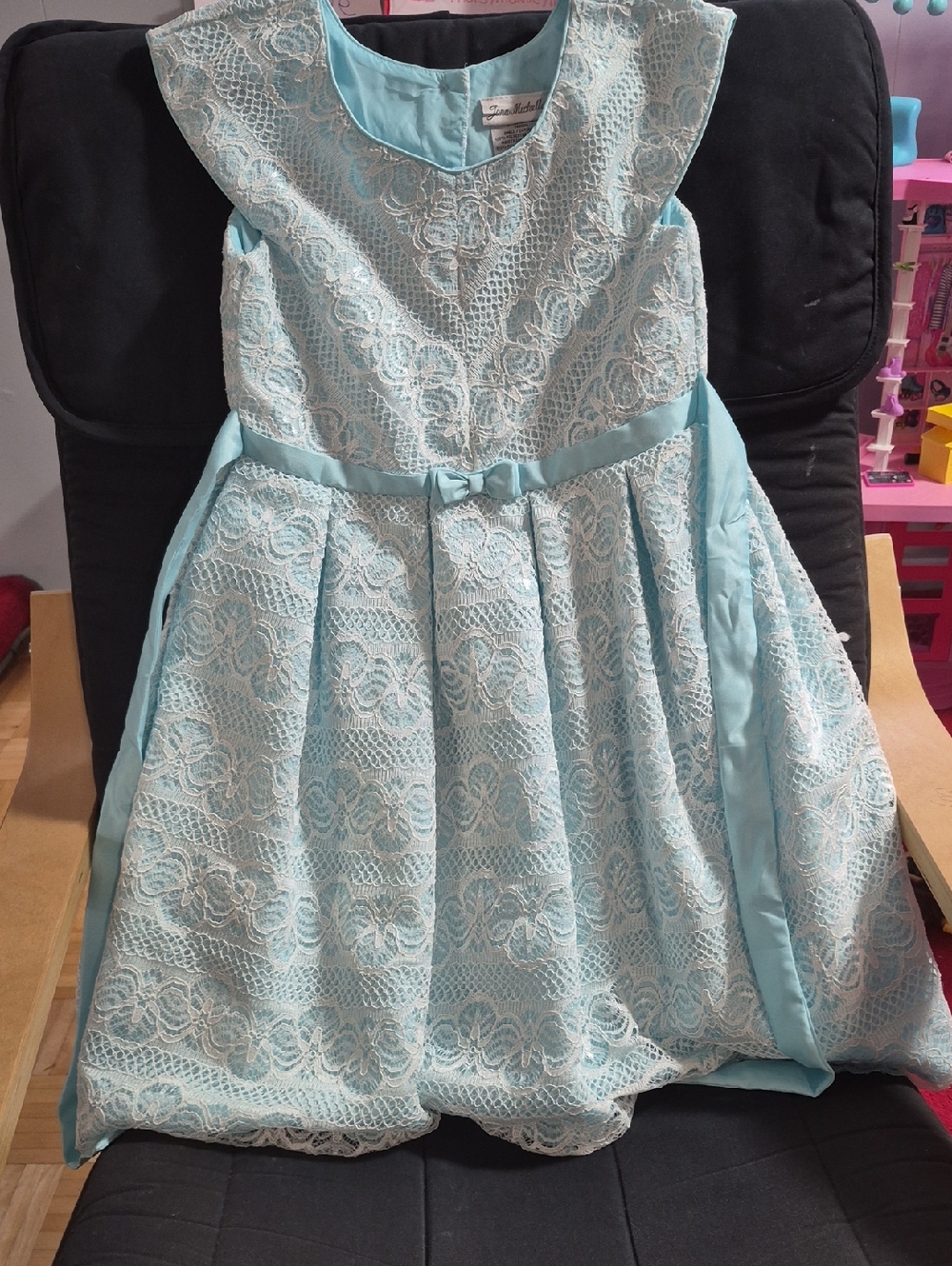 Jona Michelle Light Blue and White Lace Girls' Formal Dress